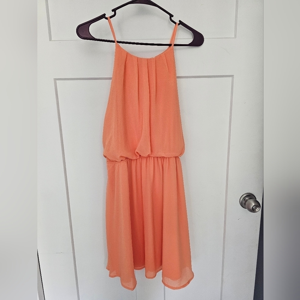 DNA Couture Coral Chiffon Dress Size Large – Sleeveless Elastic Waist